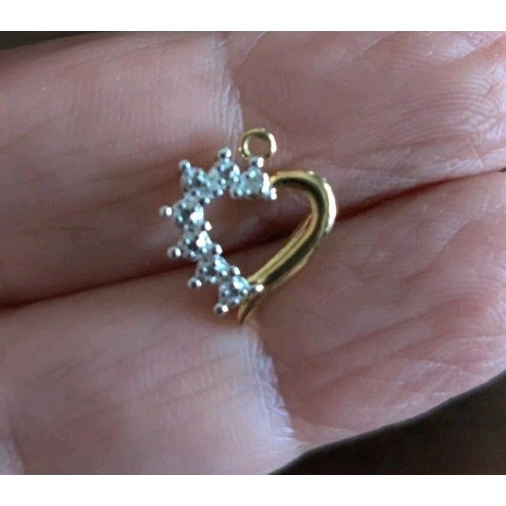 Vintage 925 Sterling Silver Diamond Goldtone Open Heart Ladies Petite Pendant
